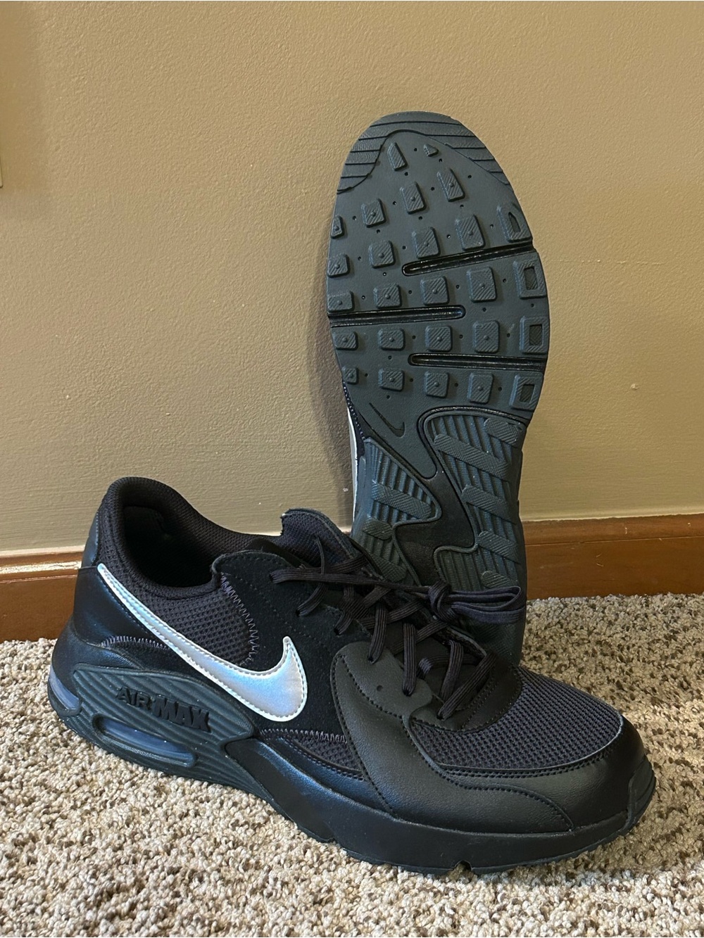 Nike Air Max Excee in the Black/Dark Smoke Grey/Metallic Silver men's size 12.5